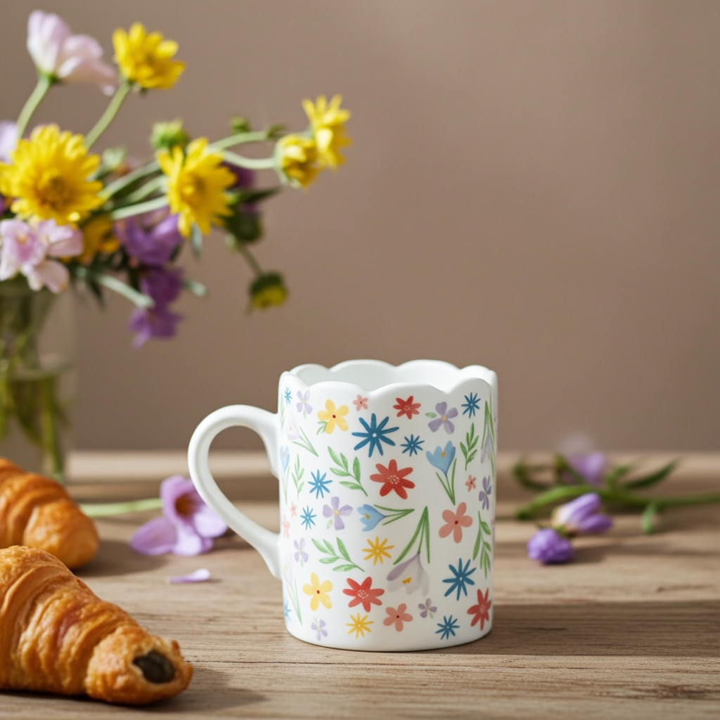Spring Floral Print Scalloped Mug | Bright And Whimsical