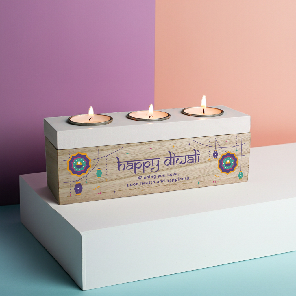 Personalised Triple Tealight Holder – Diwali Gift - Artfully Curated Creations and identify whats in the image