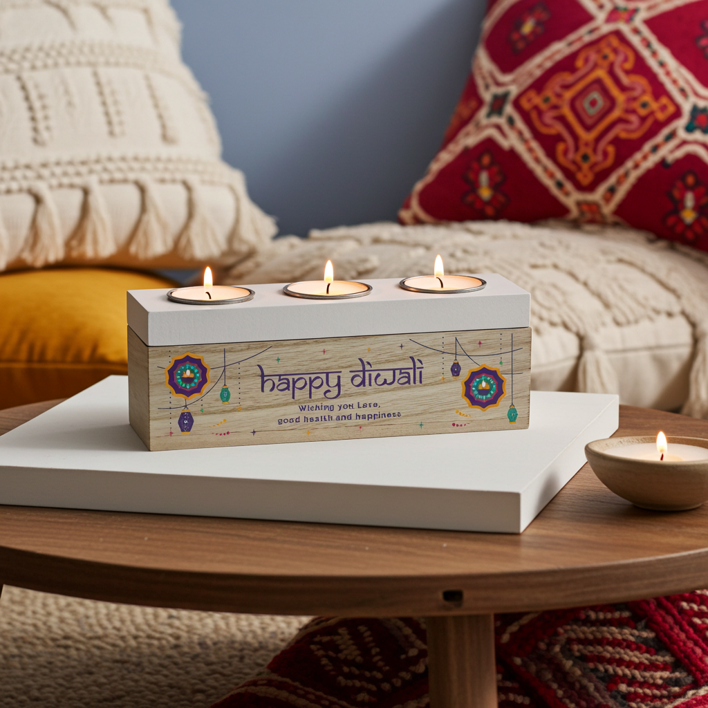 Personalised Triple Tealight Holder – Diwali Gift - Artfully Curated Creations and identify whats in the image