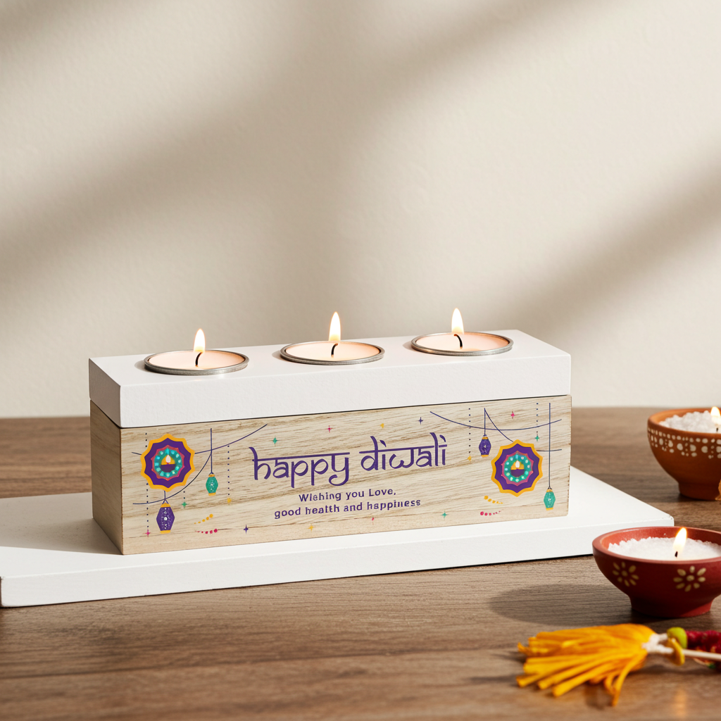 Personalised Triple Tealight Holder – Diwali Gift - Artfully Curated Creations and identify whats in the image
