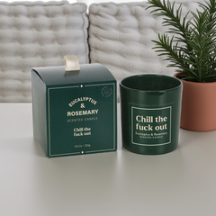 Sweary Candle Eucalyptus & Rosemary Scented Funny Self-Care Gift for Stressed Adults, Chill Out Aromatherapy Jar