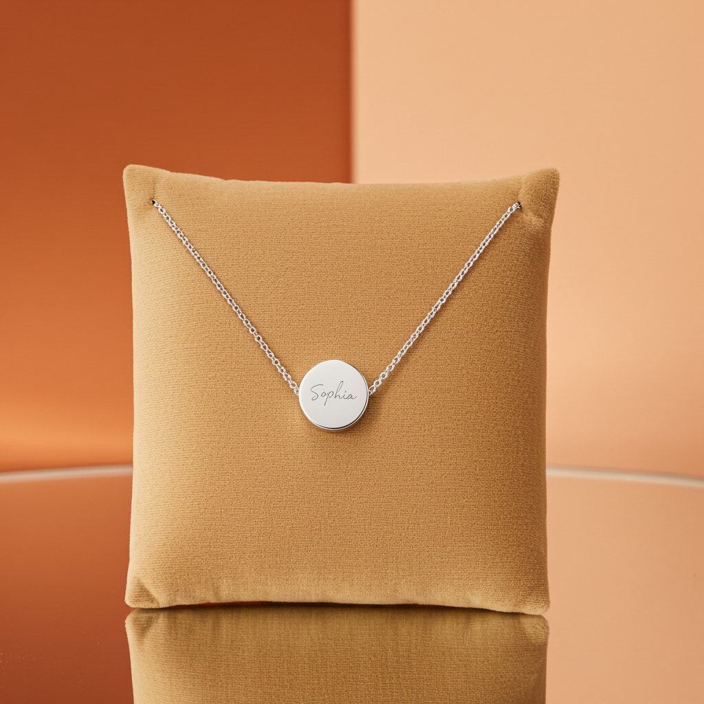 Personalised Disc Necklace|  Engraved Gift Box for Bridesmaids, Weddings & Special Occasions - Artfully Curated Creations and identify whats in the image