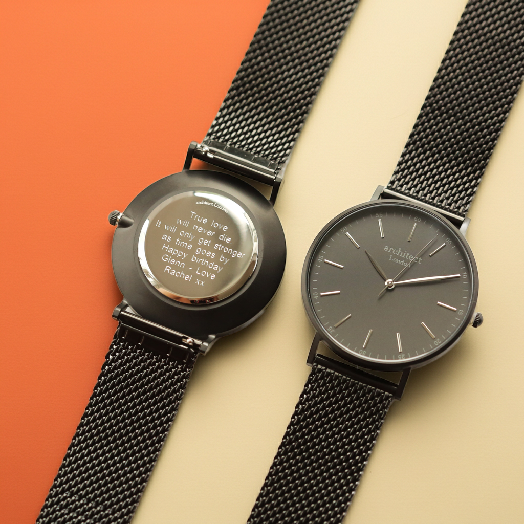 Personalised Men's Handcrafted Watch By Architect London | Modern Font Engraving | A Personal Gift