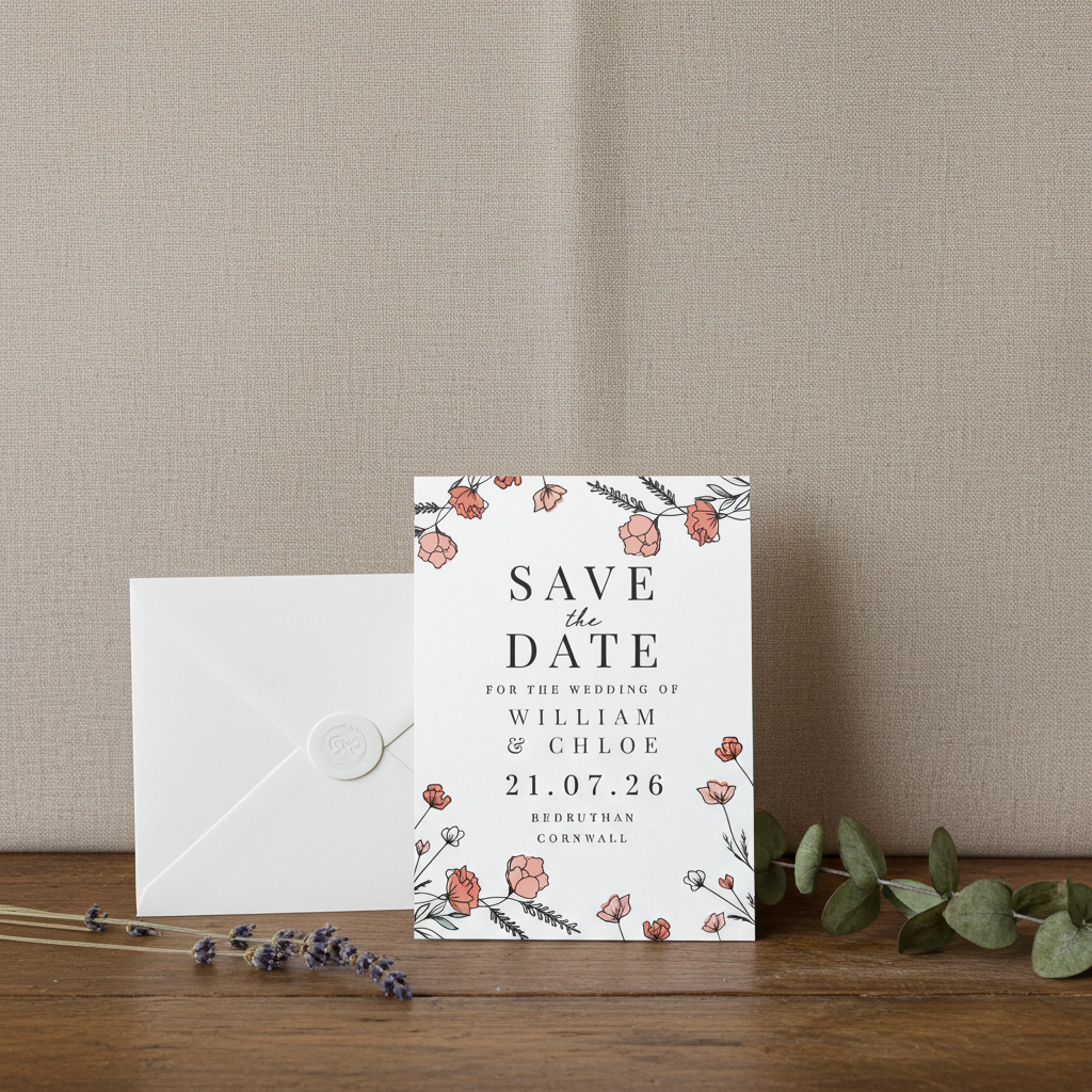 Personalised Pink Floral Save the Date Cards | A Stylish Way to Announce Your Wedding - Artfully Curated Creations and identify whats in the image