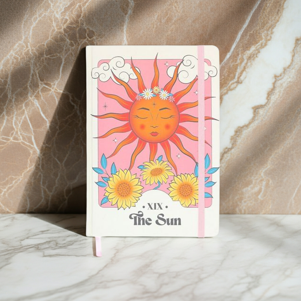 The Sun Celestial A5 Notebook - Artfully Curated Creations and identify whats in the image