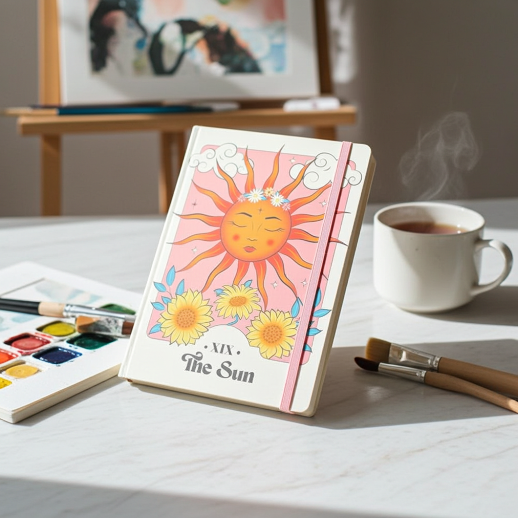 The Sun Celestial A5 Notebook - Artfully Curated Creations and identify whats in the image