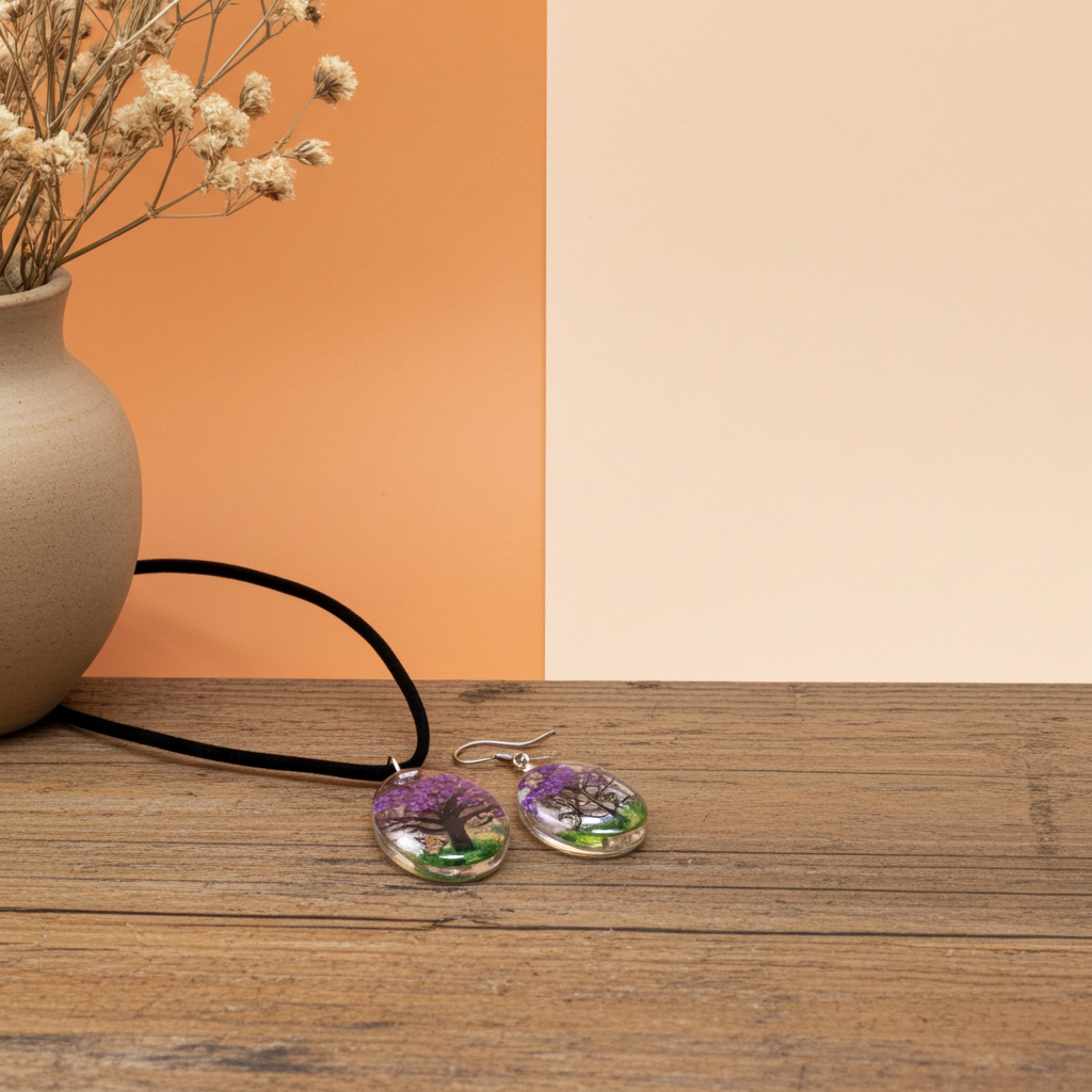 Pressed Flower Tree Of Life Jewellery Set