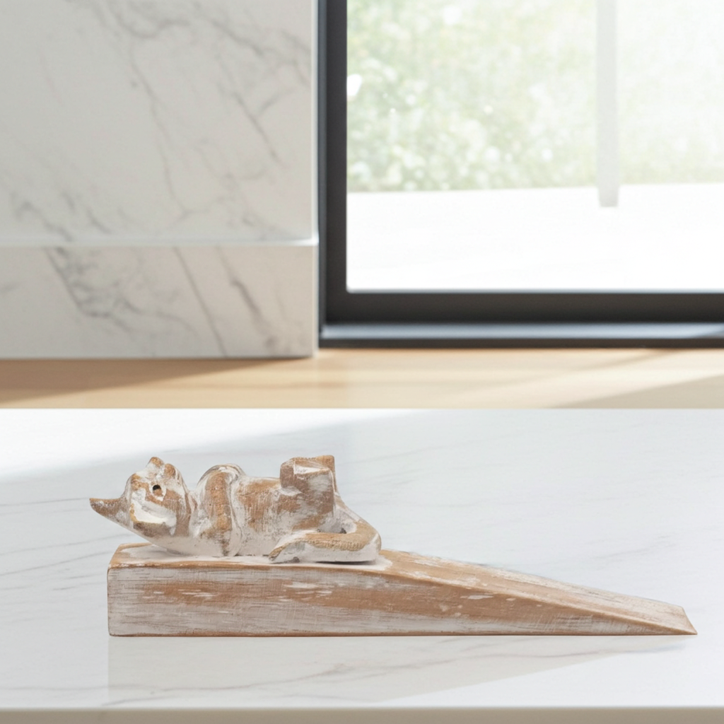 Hand Carved Doorstop - Kitten