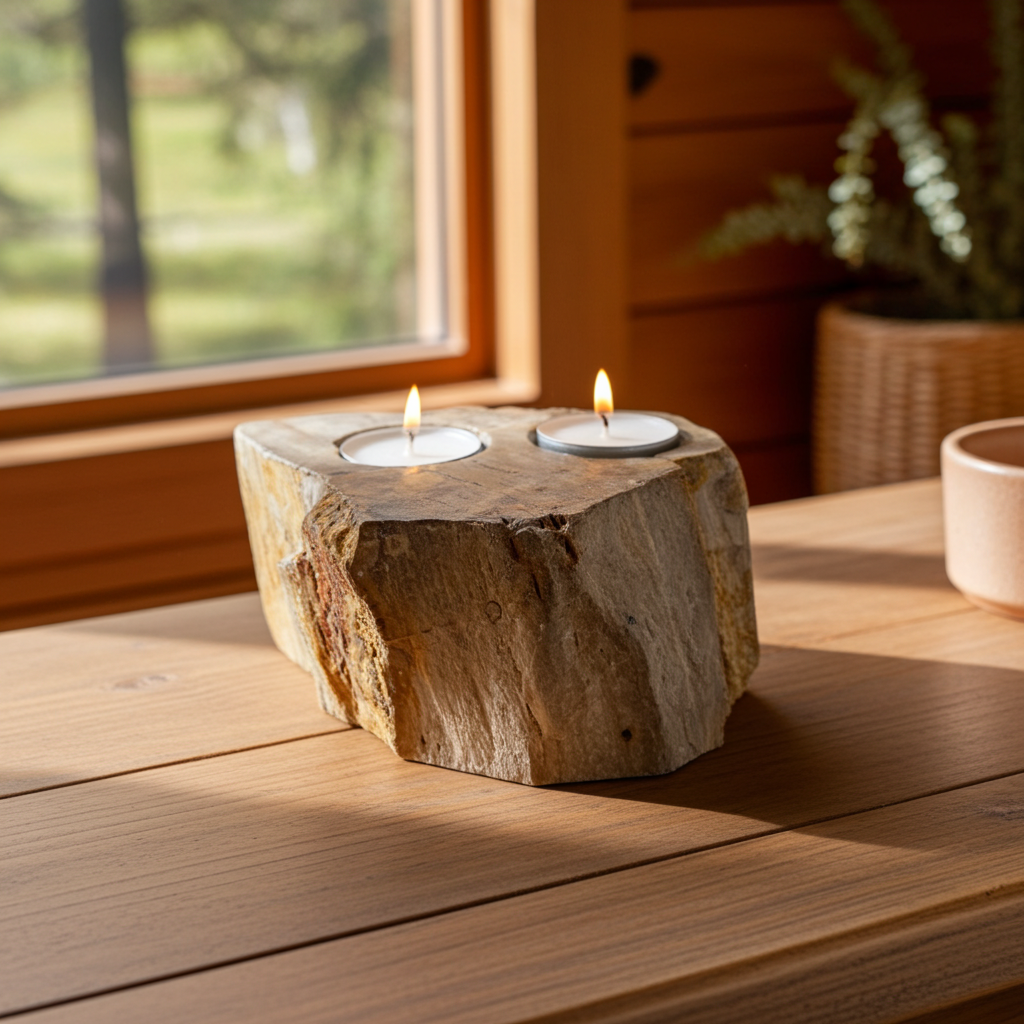 Petrified Wood Double Candle Holder