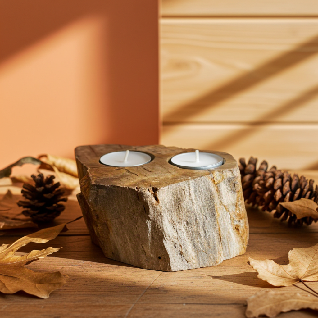 Petrified Wood Double Candle Holder