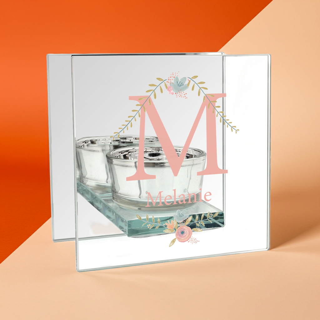 Personalised ‘Floral Bouquet’ Reflective Glass Tea Light Holder | A Stylish Gift for Her
