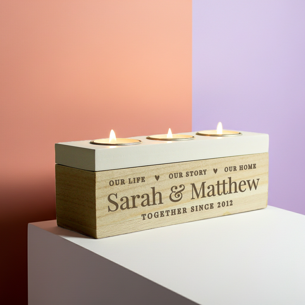 Personalised Wooden Triple Tealight Holder | A Heartfelt Keepsake for Any Home