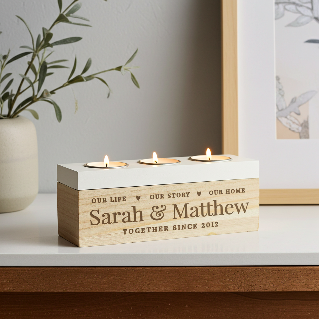 Personalised Wooden Triple Tealight Holder | A Heartfelt Keepsake for Any Home