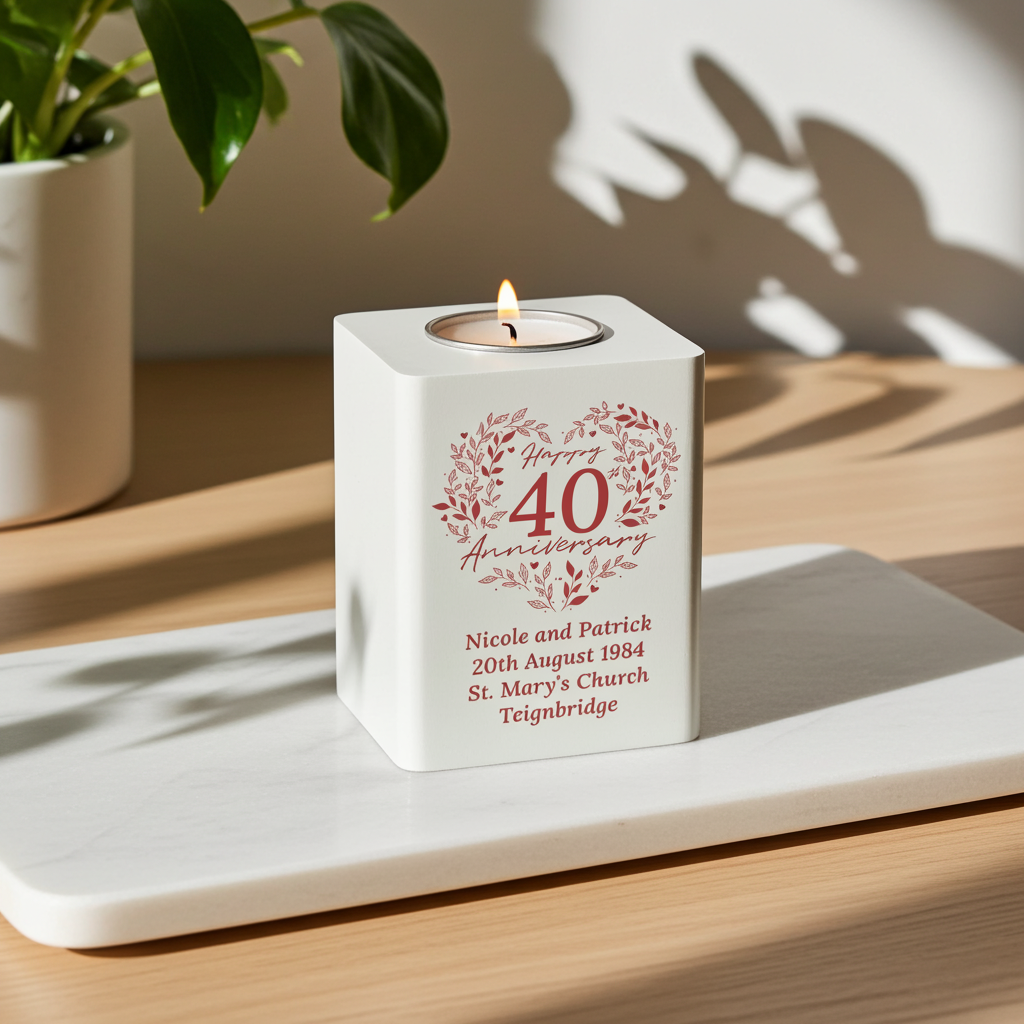 Personalised 40th Anniversary Tealight Holder | Ruby Anniversary Keepsake - Artfully Curated Creations and identify whats in the image