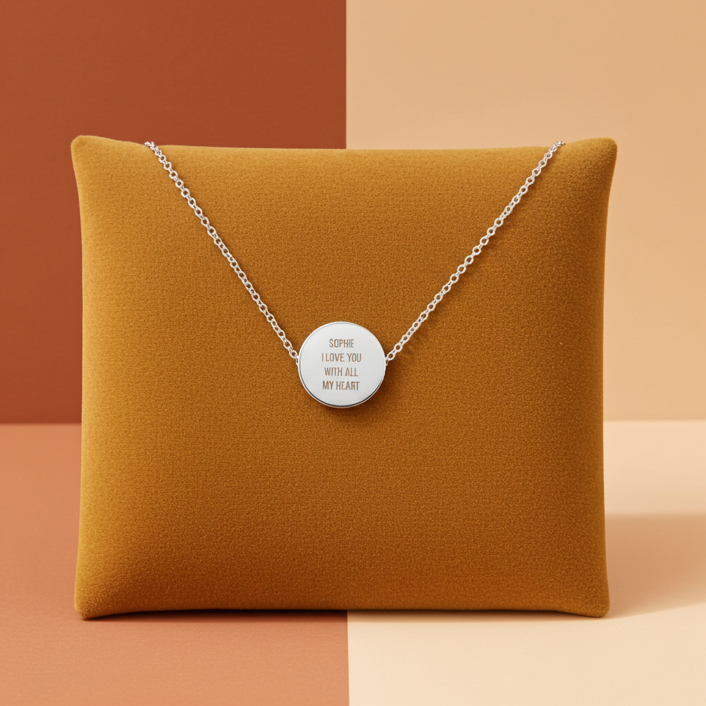 Personalised Silver Tone Necklace | Engraved Pendant & Keepsake Sentiment Card Gift Box - Artfully Curated Creations and identify whats in the image