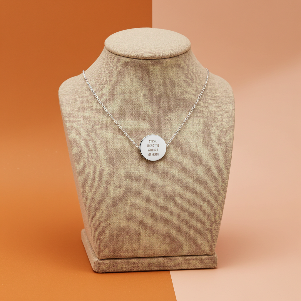 Personalised Silver Tone Necklace | Engraved Pendant & Keepsake Sentiment Card Gift Box - Artfully Curated Creations and identify whats in the image