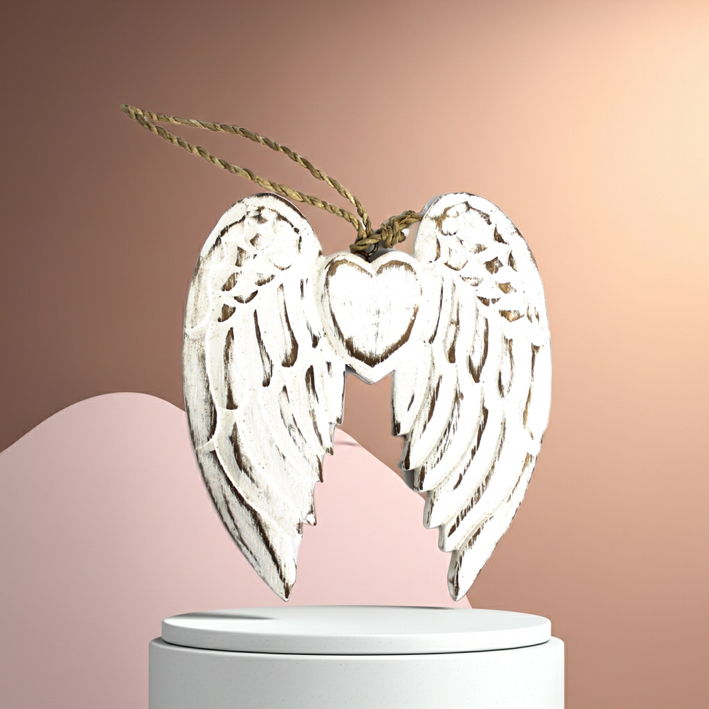 Hand Crafted 15cm Small Double Angel Wing With Heart - Artfully Curated Creations and identify whats in the image