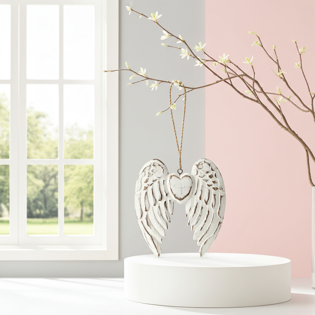 Hand Crafted 15cm Small Double Angel Wing With Heart - Artfully Curated Creations and identify whats in the image