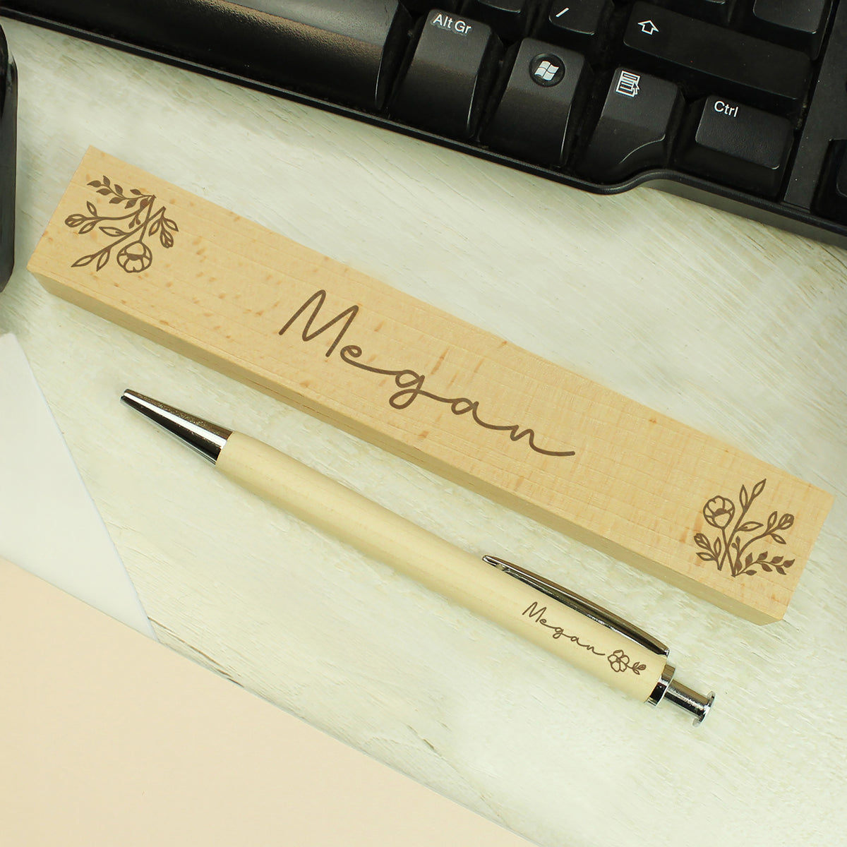 Personalised Floral Wooden Pen & Box Set | A Thoughtful Gift for Any Occasion - Artfully Curated Creations