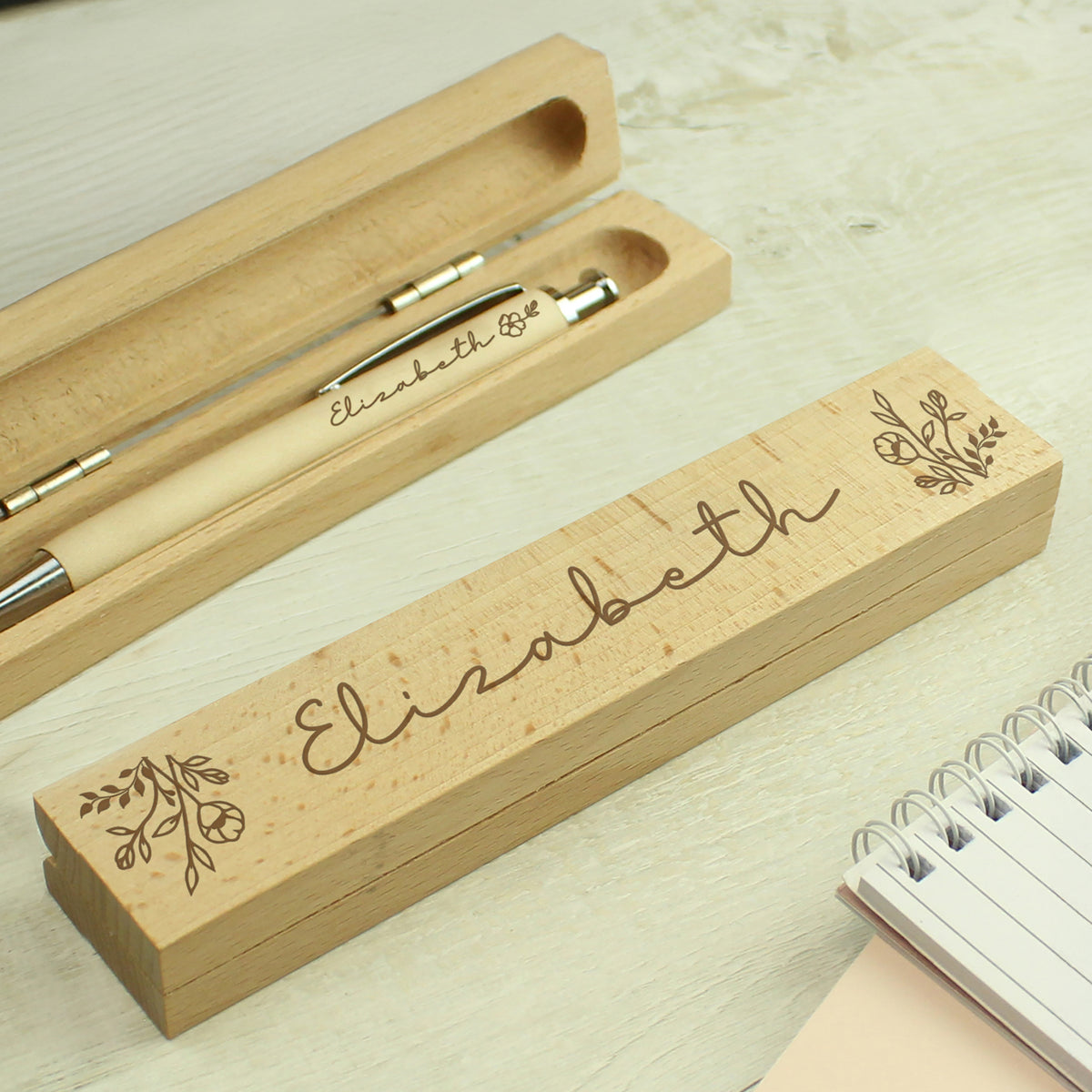 Personalised Floral Wooden Pen & Box Set | A Thoughtful Gift for Any Occasion - Artfully Curated Creations 