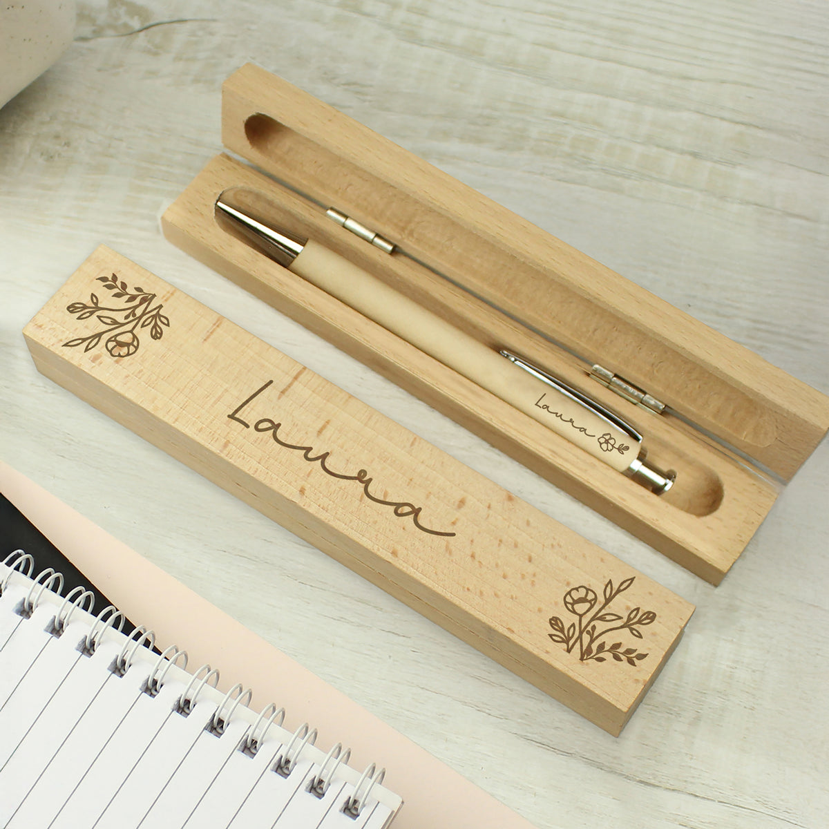 Personalised Floral Wooden Pen & Box Set | A Thoughtful Gift for Any Occasion - Artfully Curated Creations 