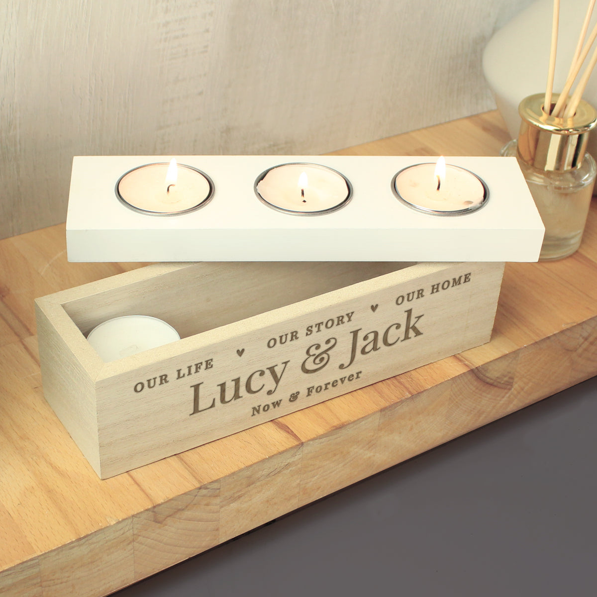 Personalised Wooden Triple Tealight Holder | A Heartfelt Keepsake for Any Home - Artfully Curated Creations 