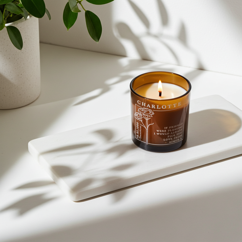 Personalised Birth Flower Candle in Amber Glass Jar | Handmade | A personal gift