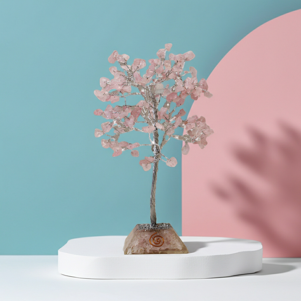 Rose Quartz Gemstone Tree With Organite Base