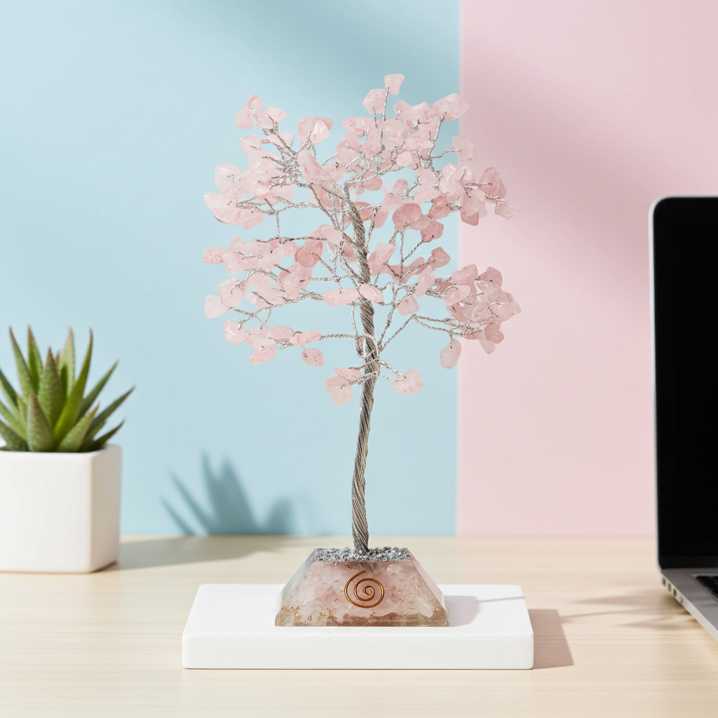 Rose Quartz Gemstone Tree With Organite Base