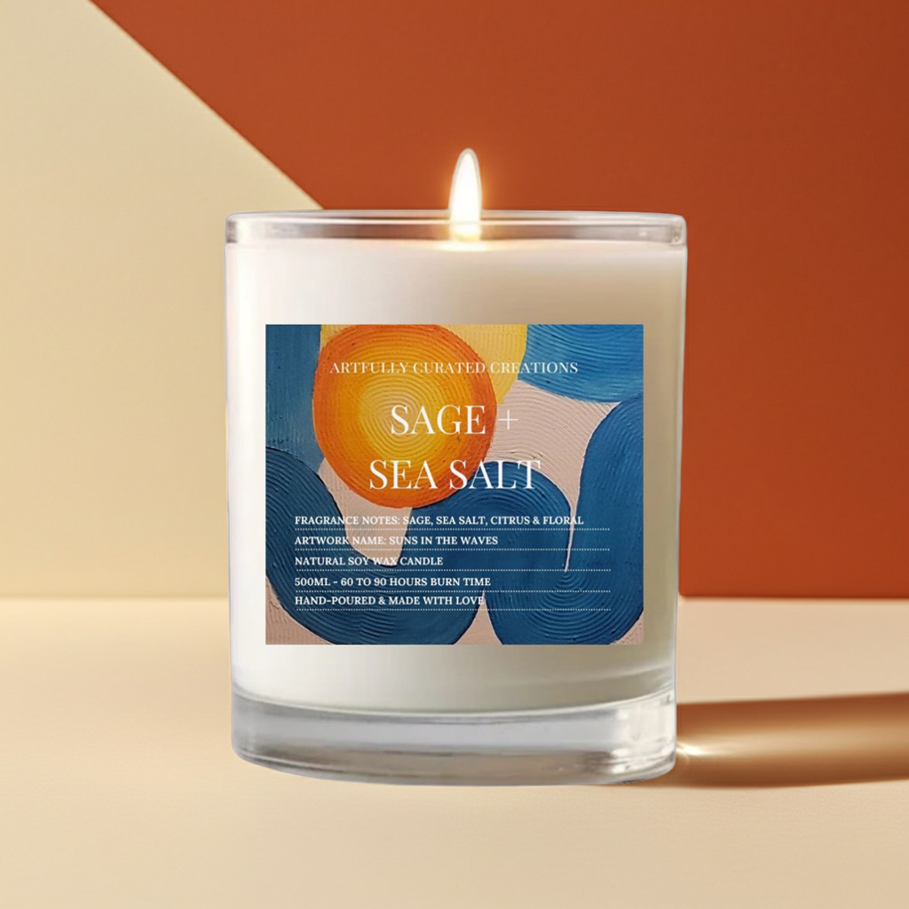 Art Candle Original Clay Artwork Scented Soy Wax in clear glass, Handmade Gift, Wedding Favour, Elegant Home Décor Candle, Luxury Party Bag