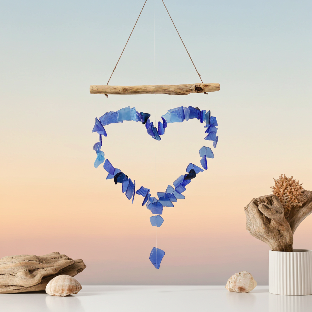 Recycled Glass Love Wind Chimes - Blue