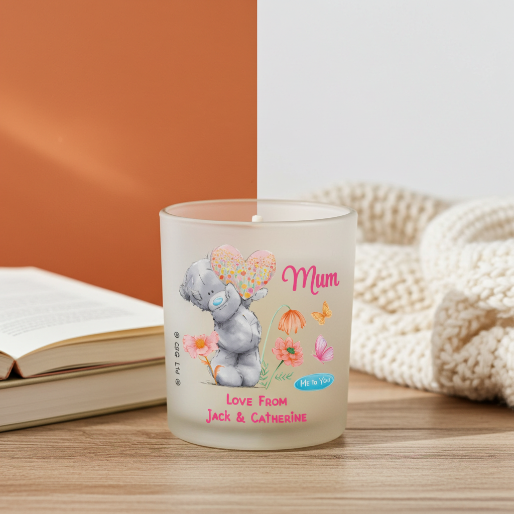 Personalised Me to You Candle Jar | Tatty Teddy Floral Design - Artfully Curated Creations and identify whats in the image