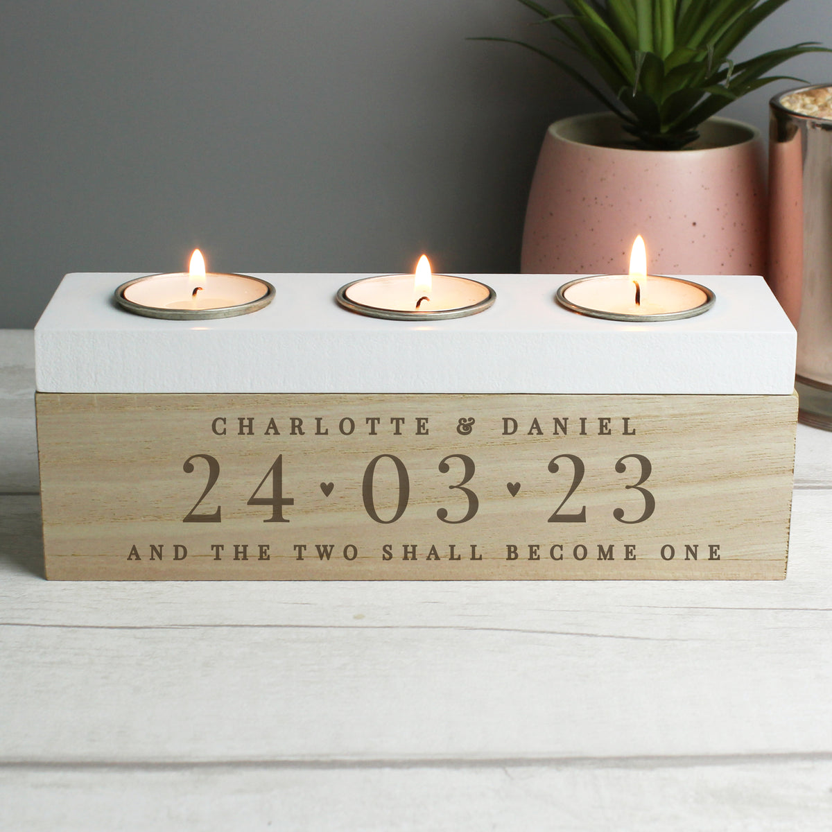 Personalised Triple Tealight Holder | A Beautiful Way to Commemorate a Special Date - Artfully Curated Creations and identify whats in the image