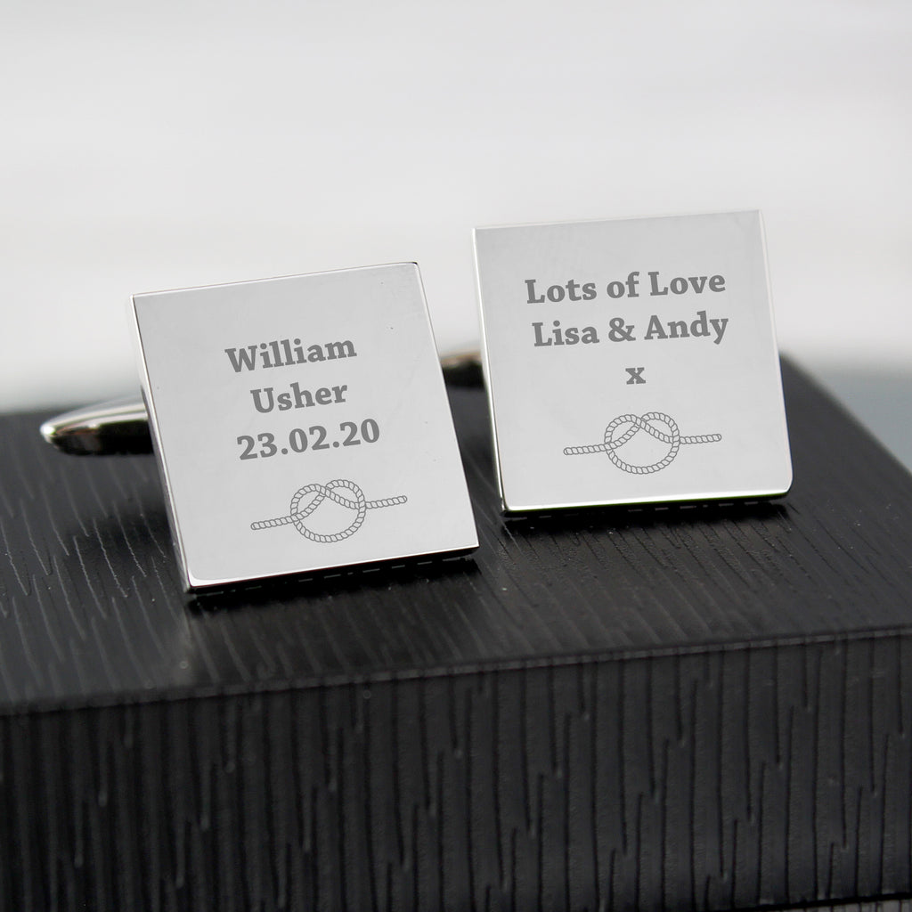 Personalised ‘Tie the Knot’ Cufflinks | Engraved Wedding Gift Box