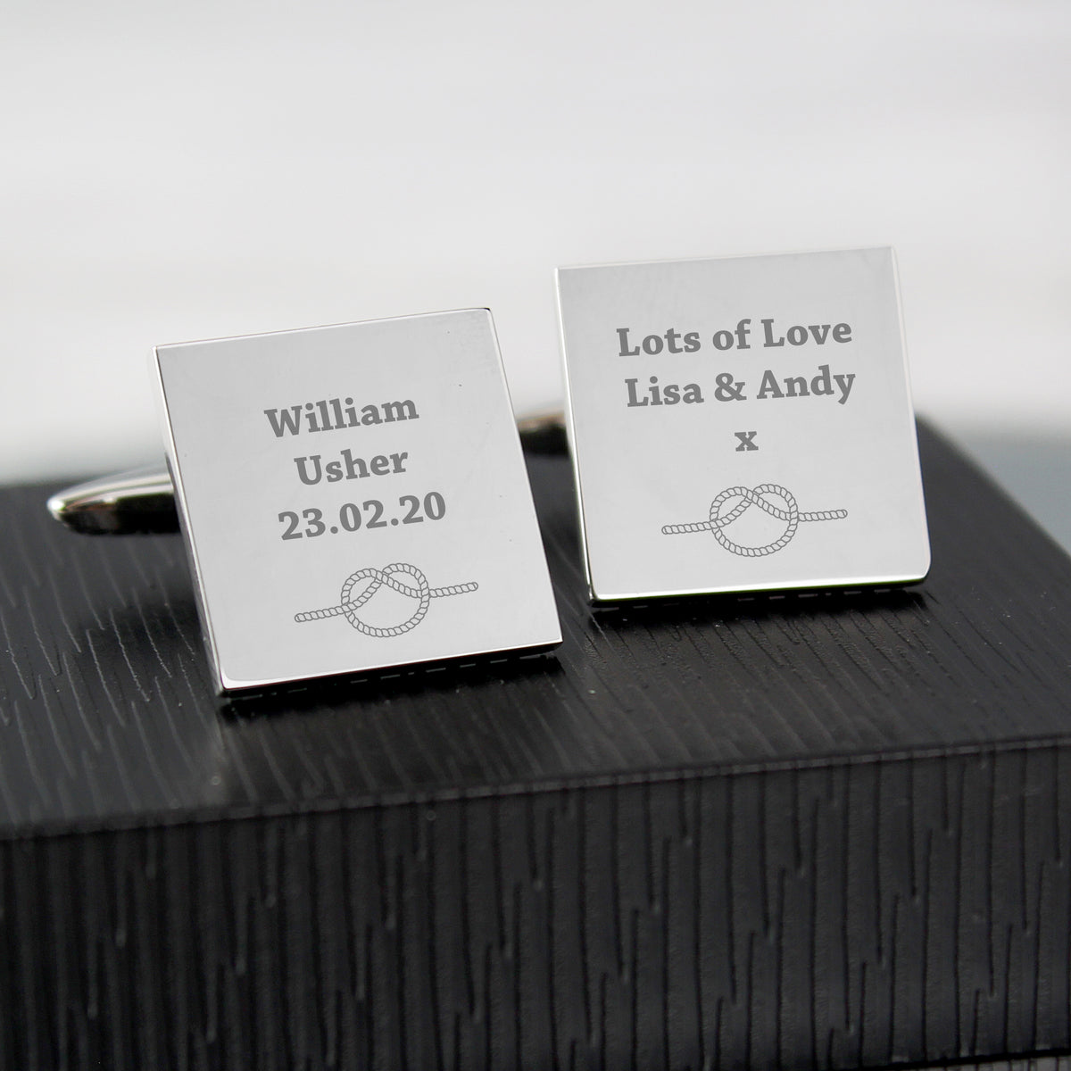 Personalised ‘Tie the Knot’ Cufflinks | Engraved Wedding Gift Box - Artfully Curated Creations and identify whats in the image
