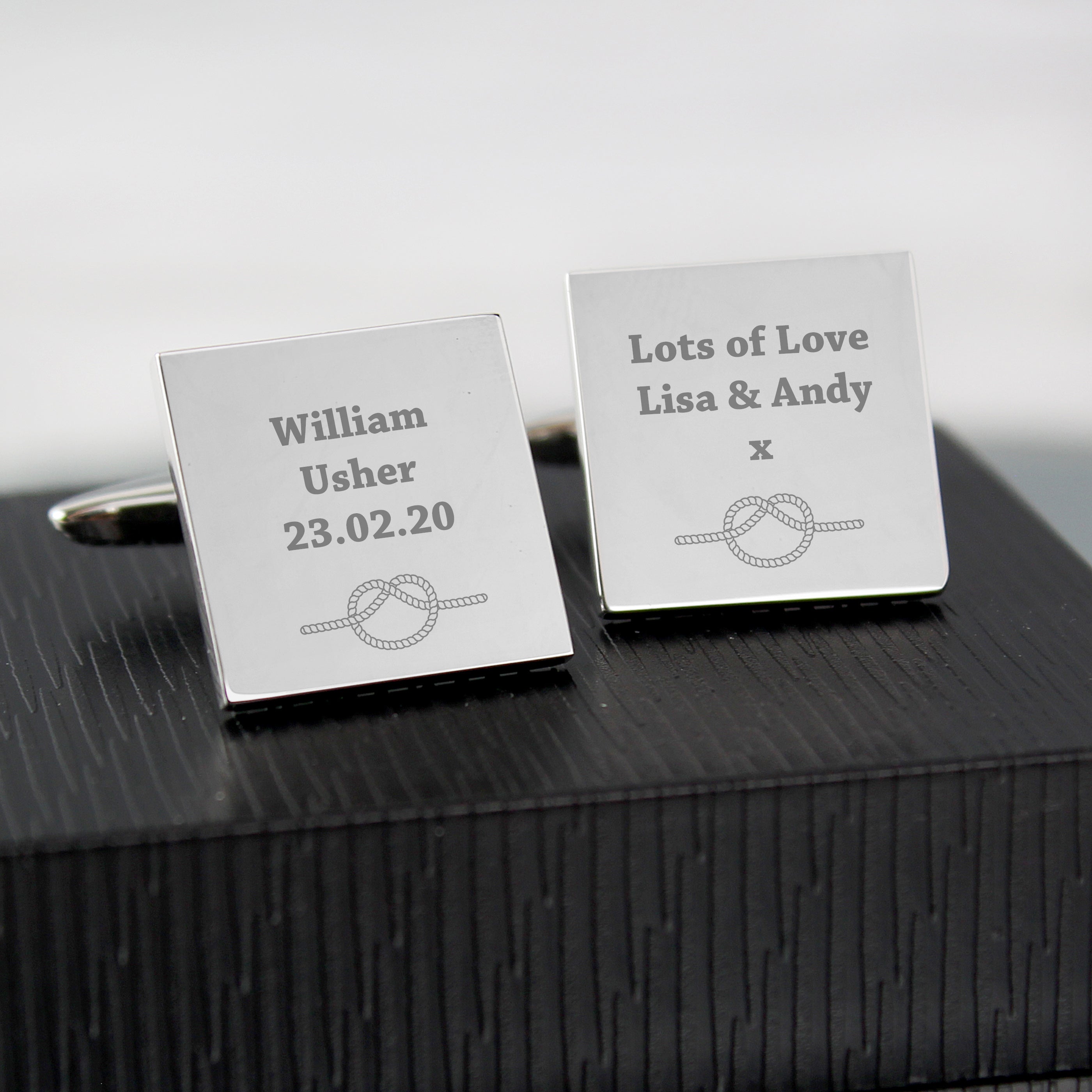 Personalised ‘Tie the Knot’ Cufflinks | Engraved Wedding Gift Box