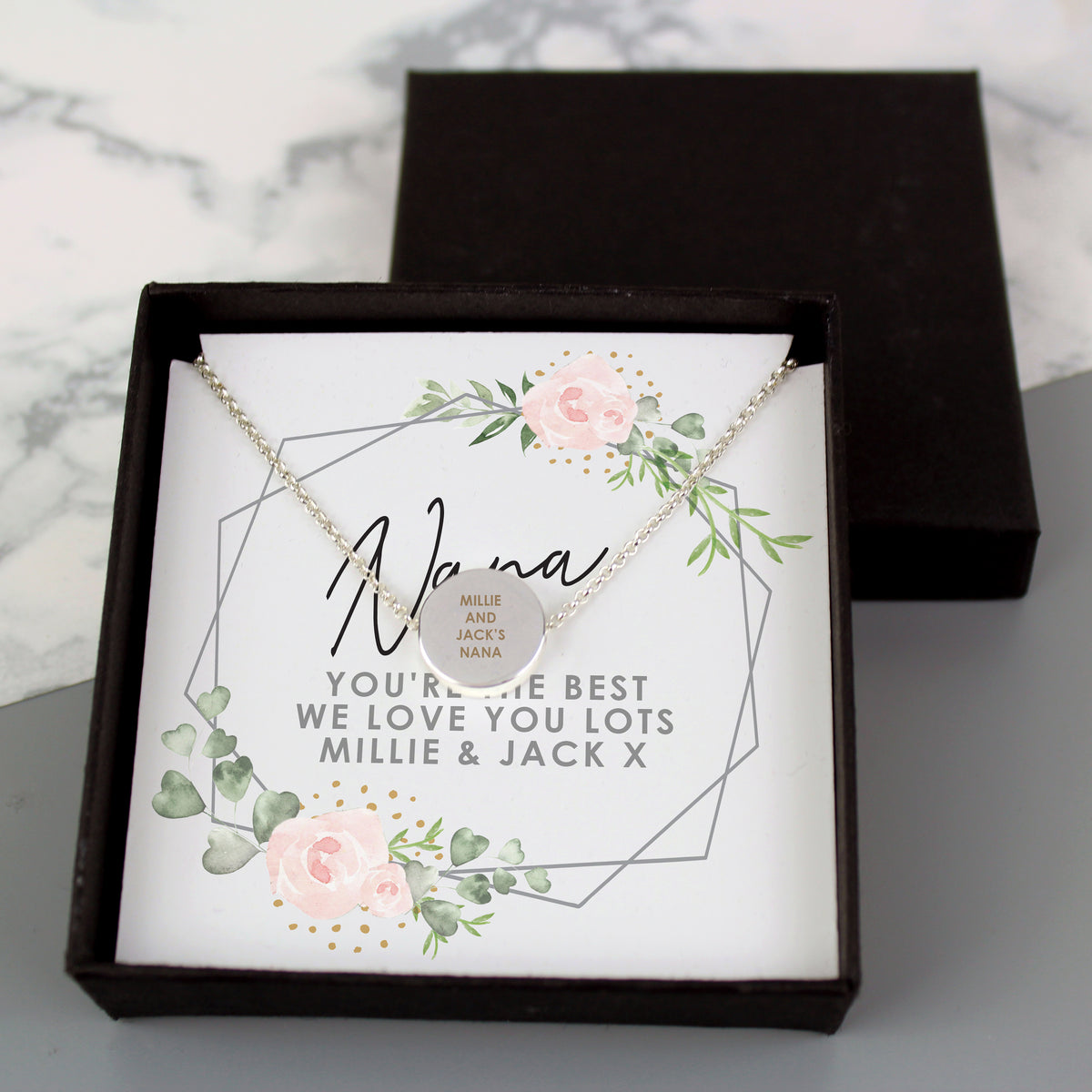Personalised Abstract Silver Tone Necklace | Engraved Pendant & Sentiment Card Gift Box - Artfully Curated Creations and identify whats in the image