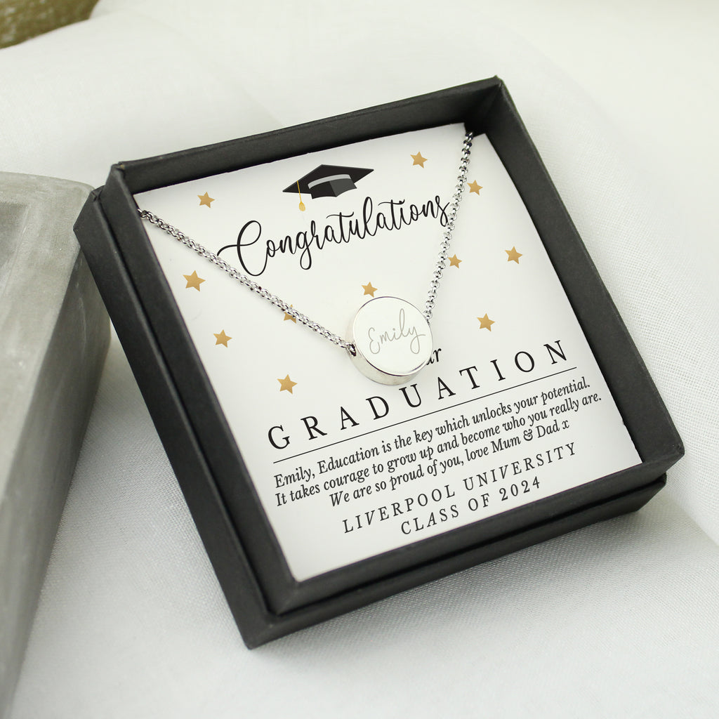 Personalised Graduation Necklace | Engraved Sentiment Card & Gift Box Keepsake