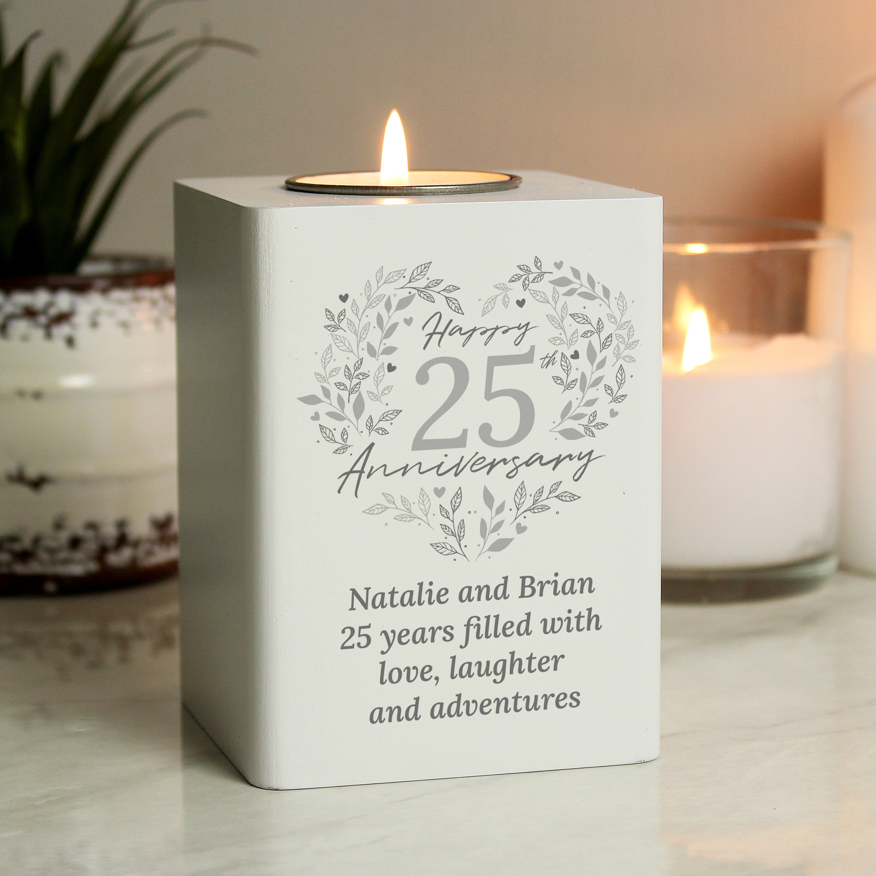 Personalised 25th Anniversary Tealight Holder | Silver Anniversary Keepsake