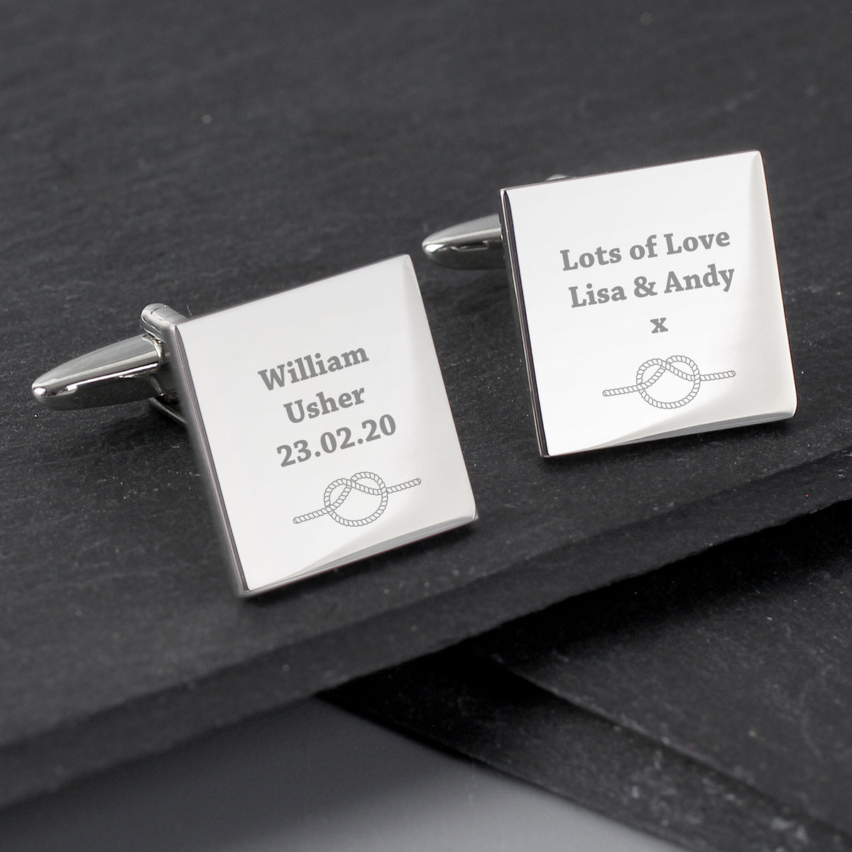 Personalised ‘Tie the Knot’ Cufflinks | Engraved Wedding Gift Box - Artfully Curated Creations and identify whats in the image