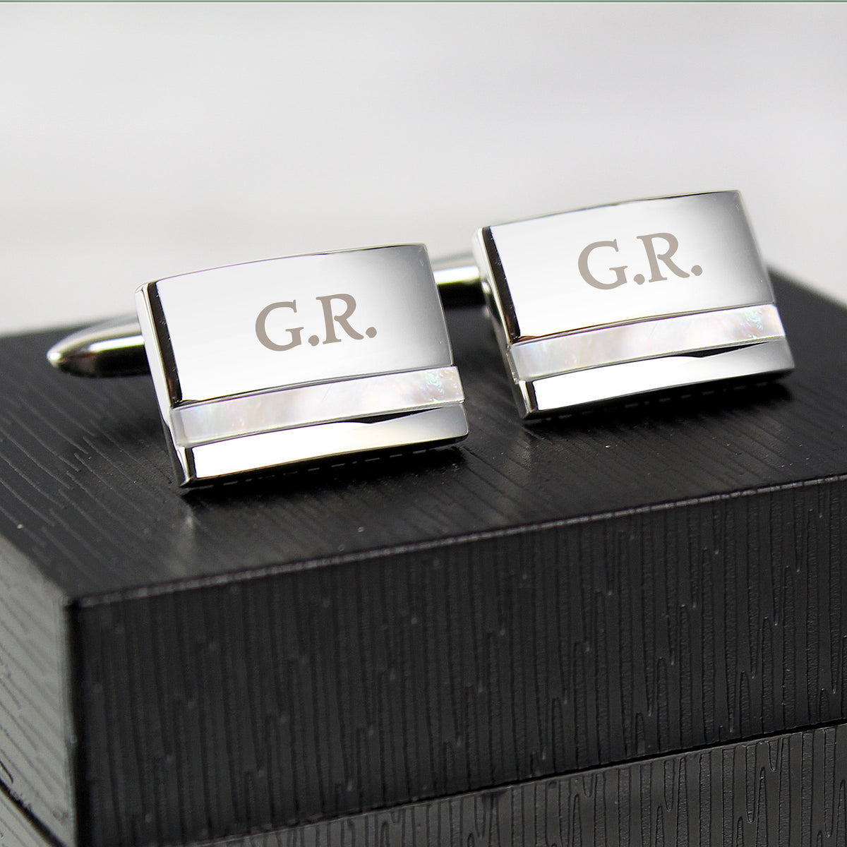 Personalised Mother of Pearl Initial Cufflink | Elegant Gift for Weddings, Birthdays & Father’s Day - Artfully Curated Creations and identify whats in the image