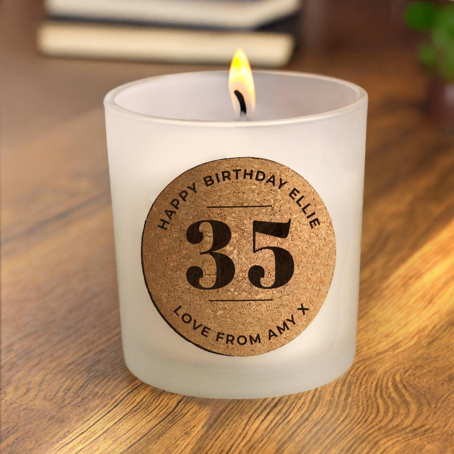 Personalised Vanilla Birthday Cork Label Candle Jar | Custom Age & Message Gift - Artfully Curated Creations and identify whats in the image