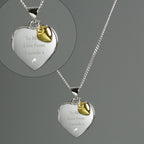 Personalised Sterling Silver & Gold Plated Diamond Heart Locket | Engraved Name & Photo Keepsake Necklace