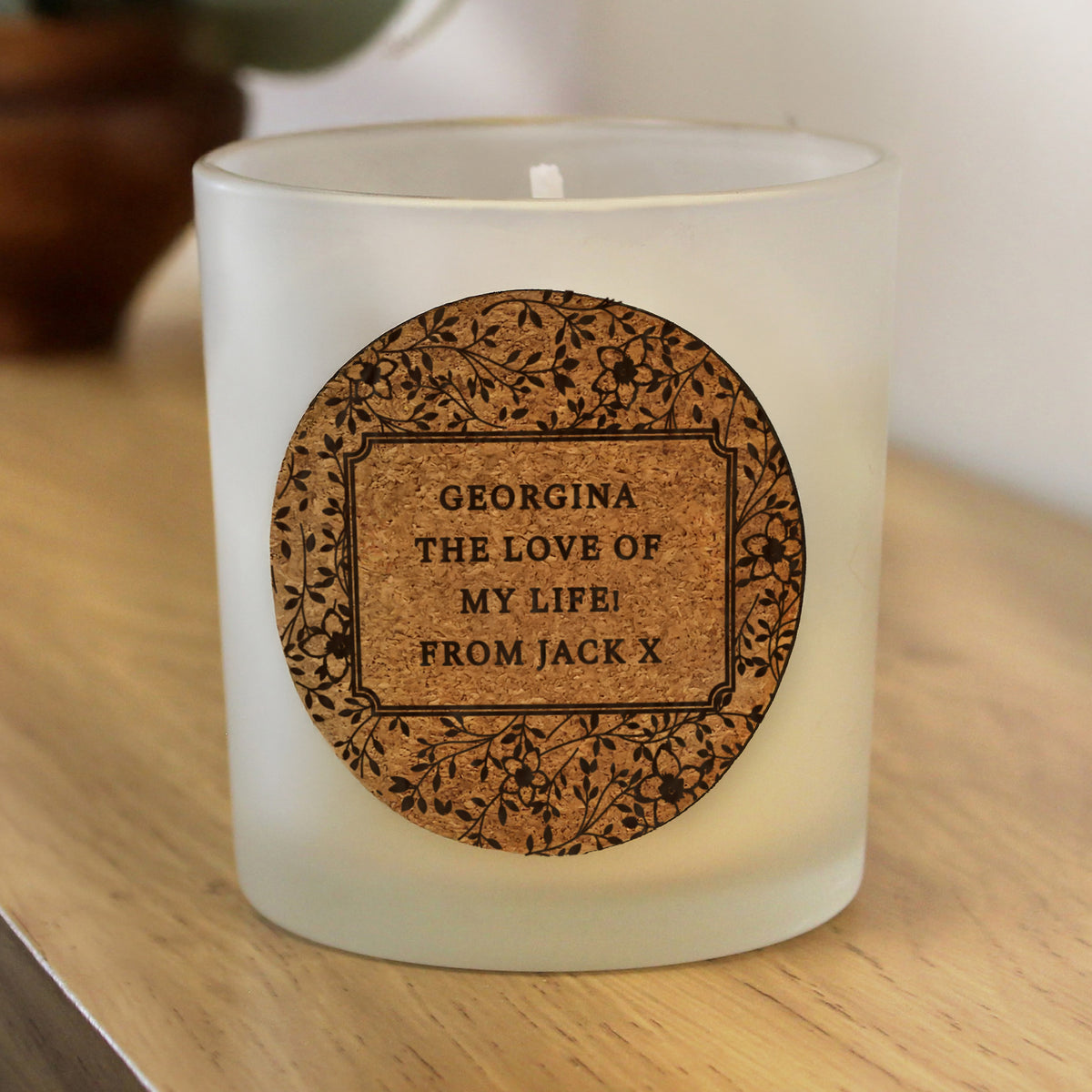 Personalised Floral Vanilla Scented Jar Candle | Custom Cork Label Gift - Artfully Curated Creations and identify whats in the image