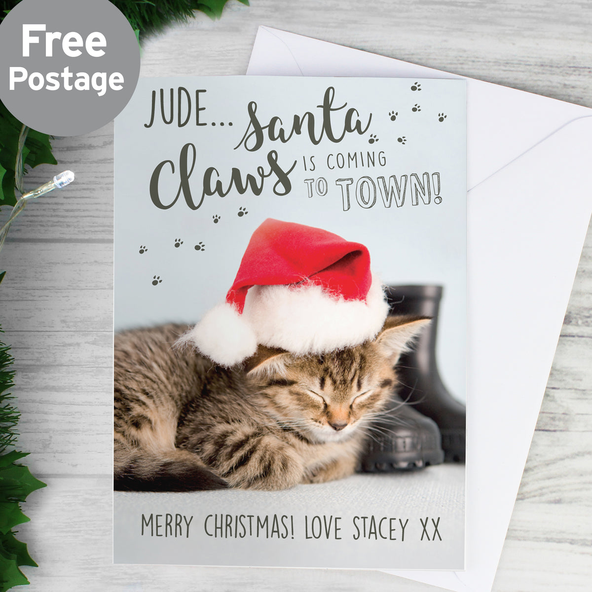 Personalised Rachael Hale “Santa Claws” Christmas Cat Card | The Purrfect Festive Surprise - Artfully Curated Creations and identify whats in the image