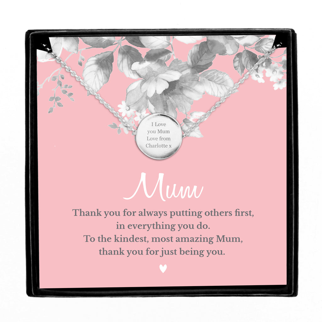 Personalised Silver Tone Necklace | ‘Mum’ Sentiment Gift Box for Mother’s Day & Special Occasions