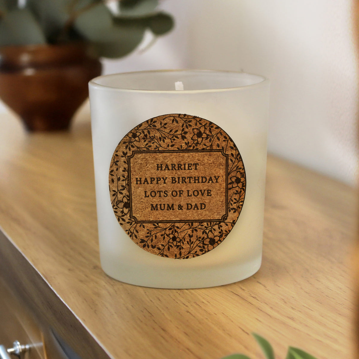 Personalised Floral Vanilla Scented Jar Candle | Custom Cork Label Gift - Artfully Curated Creations and identify whats in the image