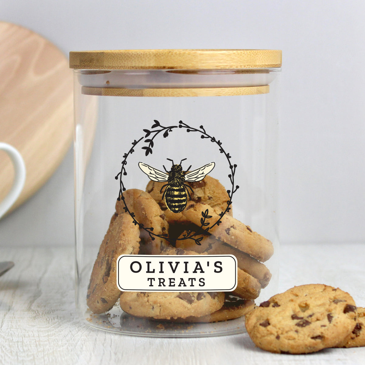 Personalised Bee Glass Jar | A Sweet & Stylish Way to Store Your Essentials - Artfully Curated Creations and identify whats in the image