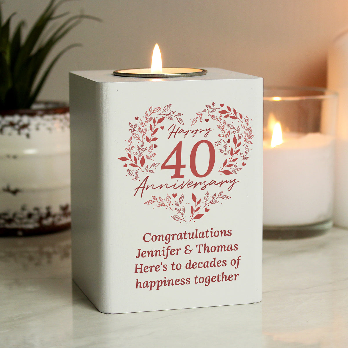 Personalised 40th Anniversary Tealight Holder | Ruby Anniversary Keepsake - Artfully Curated Creations and identify whats in the image