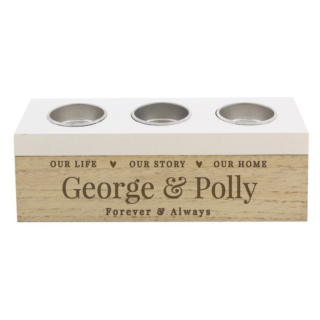 Personalised Wooden Triple Tealight Holder | A Heartfelt Keepsake for Any Home